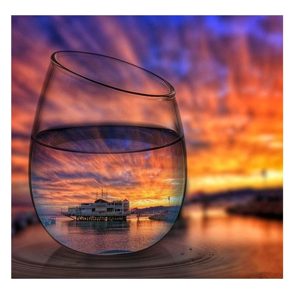 Full Diamond Painting kit | Glass with reflection of the building on the water
