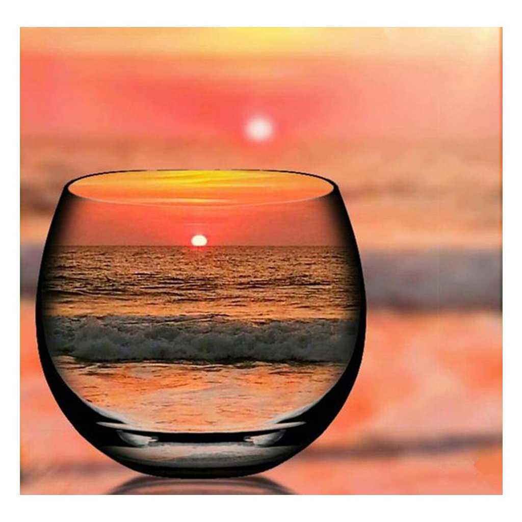 Full Diamond Painting kit | Sunset and sea waves reflection in the glass