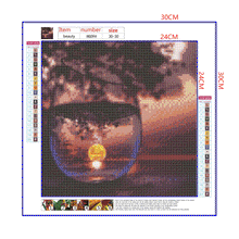 Load image into Gallery viewer, Full Diamond Painting kit | The reflection of leaves and sunset in glass
