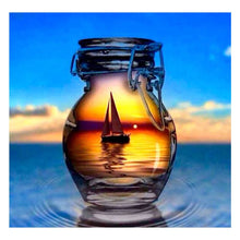 Load image into Gallery viewer, Full Diamond Painting kit | Reflection of the sailboat in a glass bottle
