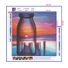 Load image into Gallery viewer, Full Diamond Painting kit | The reflection of the sunset by the sea in the glass bottle
