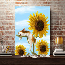 Load image into Gallery viewer, Full Diamond Painting kit | Kitten lying in sunflowers
