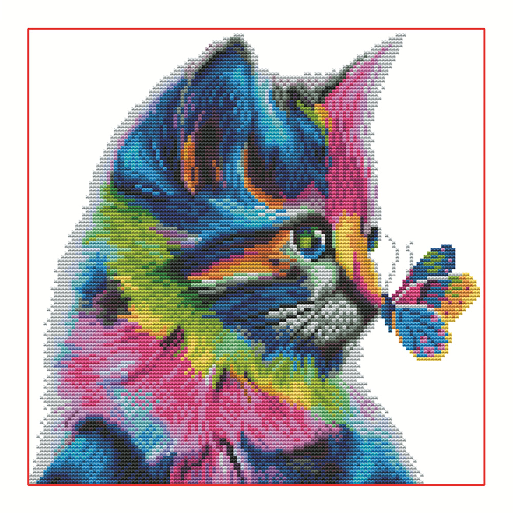 11CT Cross Stitch | Colorful cat (36x36cm)