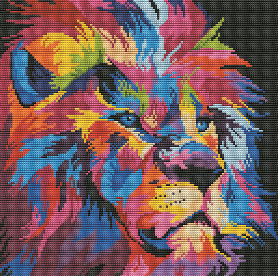 11CT Full Cross Stitch | Colorful Lion (36x36cm)