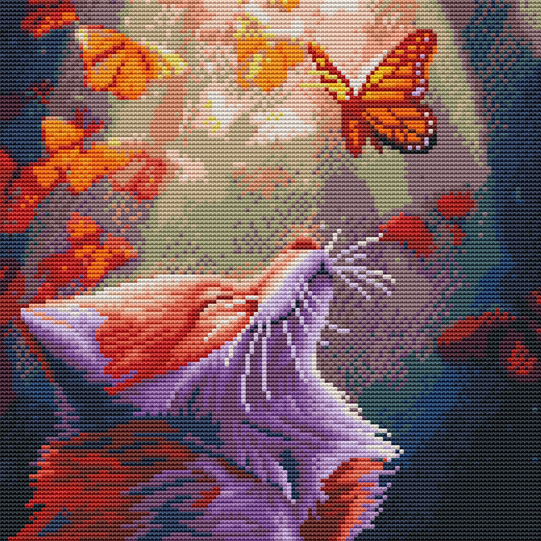11CT Full Cross Stitch | Cat and butterfly (36x36cm)