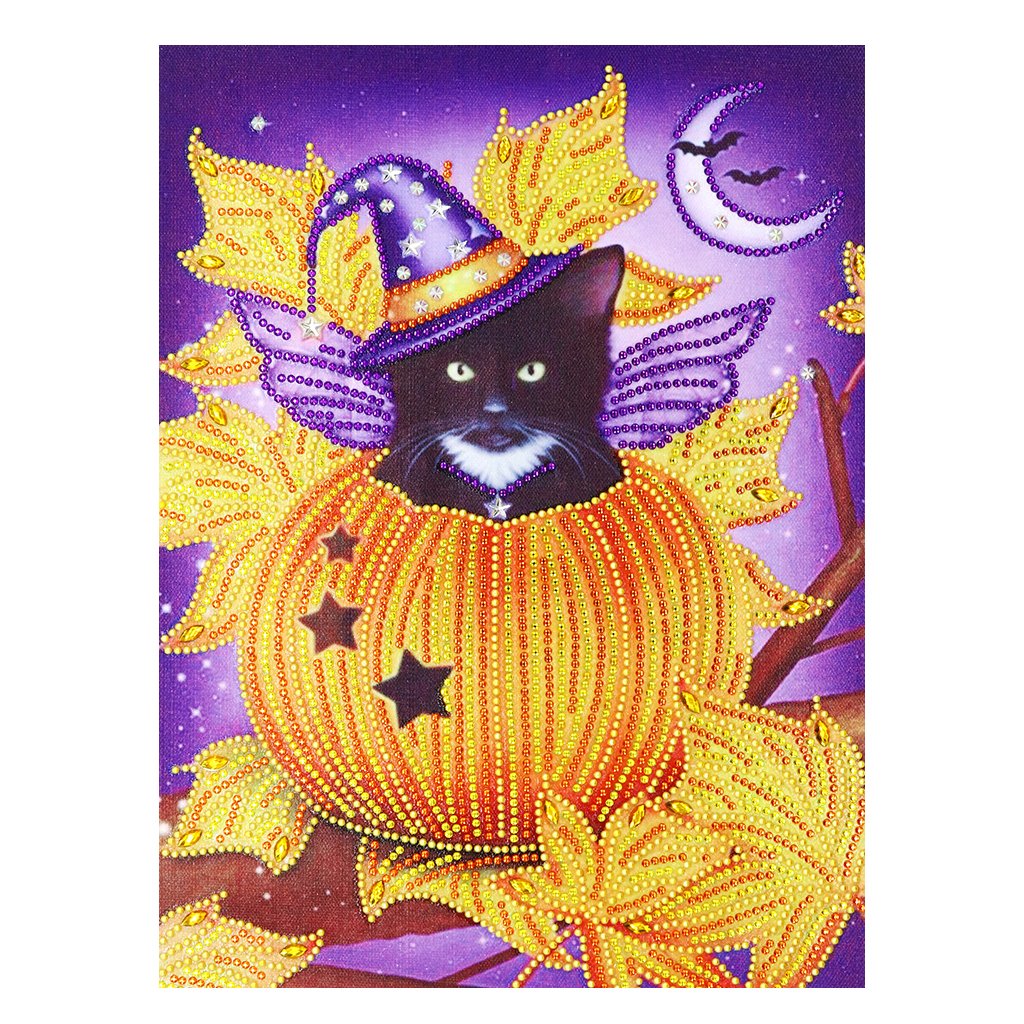 Crystal Rhinestone Diamond Painting Kit | Halloween Pumpkin and Black Cat