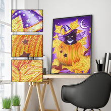 Load image into Gallery viewer, Crystal Rhinestone Diamond Painting Kit | Halloween Pumpkin and Black Cat
