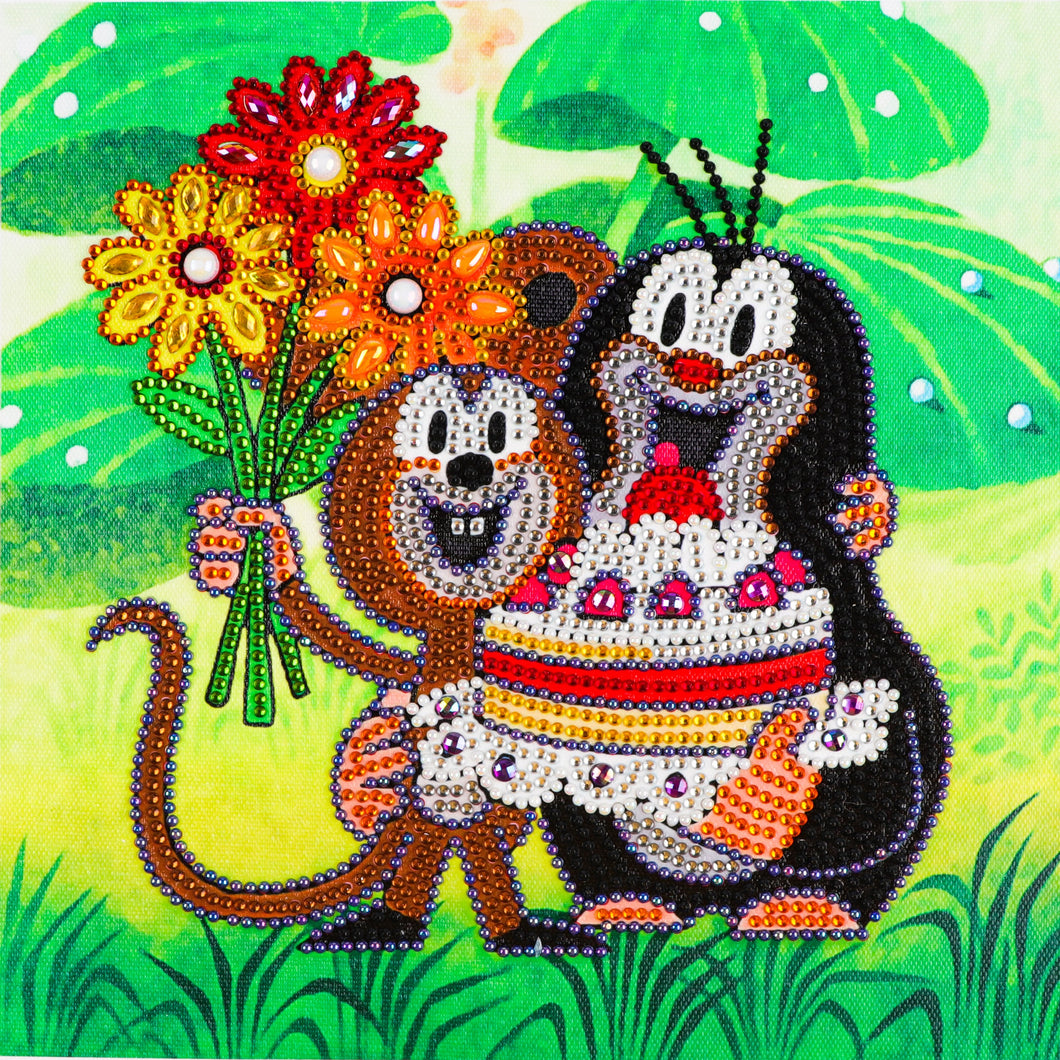 Crystal Rhinestone Diamond Painting Kit | Cartoon monkey and penguin