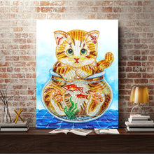 Load image into Gallery viewer, Crystal Rhinestone Diamond Painting Kit | Cat on glass bottle
