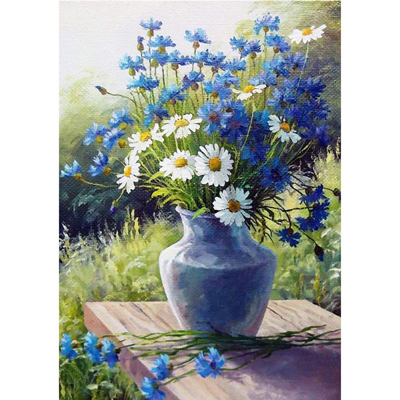 Full Diamond Painting kit | White daisies and blue daisies