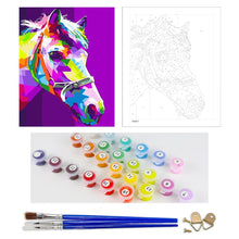 Load image into Gallery viewer, DIY Painting by number kit | Watercolor horse head on purple background
