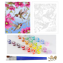 Load image into Gallery viewer, DIY Painting by number kit | Hummingbird picking flowers
