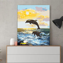 Load image into Gallery viewer, DIY Painting by number kit | Dolphin jumping
