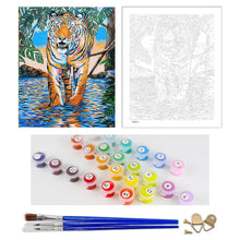 Load image into Gallery viewer, DIY Painting by number kit | Tiger walking in shallow water
