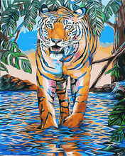 Load image into Gallery viewer, DIY Painting by number kit | Tiger walking in shallow water
