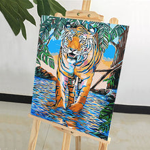 Load image into Gallery viewer, DIY Painting by number kit | Tiger walking in shallow water
