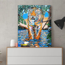 Load image into Gallery viewer, DIY Painting by number kit | Tiger walking in shallow water
