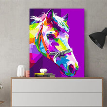 Load image into Gallery viewer, DIY Painting by number kit | Watercolor horse head on purple background
