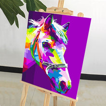 Load image into Gallery viewer, DIY Painting by number kit | Watercolor horse head on purple background
