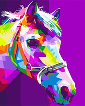 Load image into Gallery viewer, DIY Painting by number kit | Watercolor horse head on purple background
