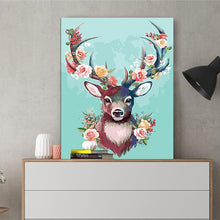 Load image into Gallery viewer, DIY Painting by number kit | Deer antlers wearing flowers
