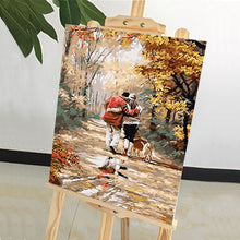 Load image into Gallery viewer, DIY Painting by number kit | Couple walking with pet dog on the path
