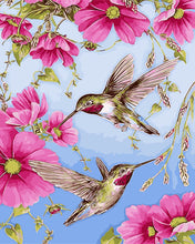 Load image into Gallery viewer, DIY Painting by number kit | Hummingbird picking flowers
