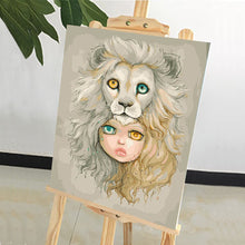 Load image into Gallery viewer, DIY Painting by number kit | The girl with heterochromatic eyes with the lion
