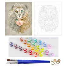 Load image into Gallery viewer, DIY Painting by number kit | The girl with heterochromatic eyes with the lion
