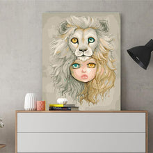 Load image into Gallery viewer, DIY Painting by number kit | The girl with heterochromatic eyes with the lion
