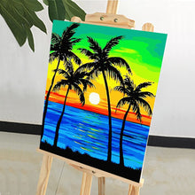 Load image into Gallery viewer, DIY Painting by number kit | Coconut trees in the sunset
