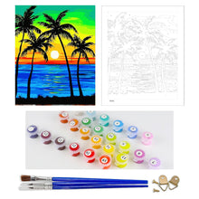 Load image into Gallery viewer, DIY Painting by number kit | Coconut trees in the sunset
