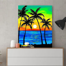 Load image into Gallery viewer, DIY Painting by number kit | Coconut trees in the sunset
