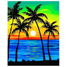 Load image into Gallery viewer, DIY Painting by number kit | Coconut trees in the sunset
