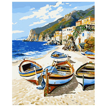 Load image into Gallery viewer, DIY Painting by number kit | Boats on the beach
