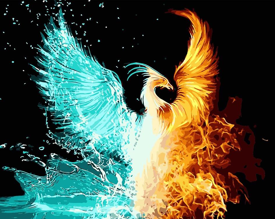 DIY Painting by number kit | Ice Fire Phoenix