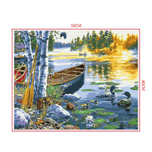 Load image into Gallery viewer, DIY Painting by number kit | Ducks and boat on the lake
