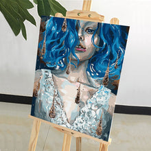 Load image into Gallery viewer, DIY Painting by number kit | Beautiful girl with blue hair
