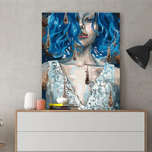 Load image into Gallery viewer, DIY Painting by number kit | Beautiful girl with blue hair
