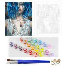 Load image into Gallery viewer, DIY Painting by number kit | Beautiful girl with blue hair
