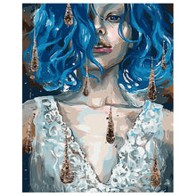 Load image into Gallery viewer, DIY Painting by number kit | Beautiful girl with blue hair
