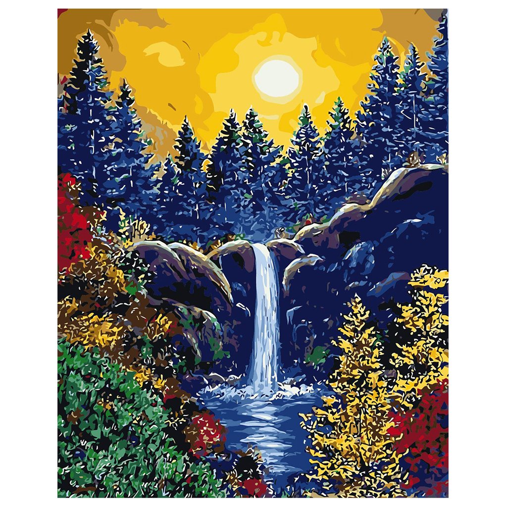 DIY Painting by number kit | Mountain waterfall