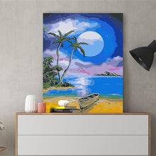 Load image into Gallery viewer, DIY Painting by number kit | The seaside under the big moon
