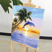 Load image into Gallery viewer, DIY Painting by number kit | Dolphin jumping in the sea
