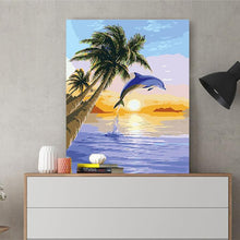 Load image into Gallery viewer, DIY Painting by number kit | Dolphin jumping in the sea

