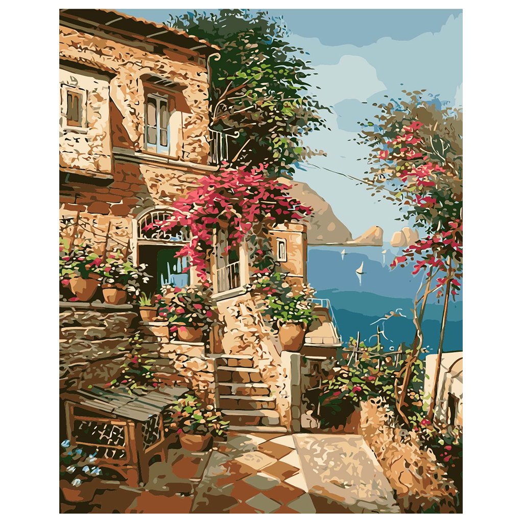 DIY Painting by number kit | Beautiful house by the sea