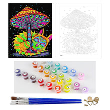 Load image into Gallery viewer, DIY Painting by number kit | Chameleon under the abstract mushroom
