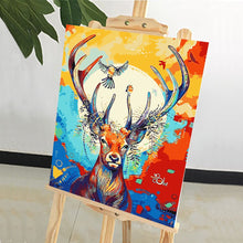 Load image into Gallery viewer, DIY Painting by number kit | Sika deer with birds on antlers
