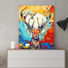 Load image into Gallery viewer, DIY Painting by number kit | Sika deer with birds on antlers
