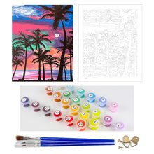 Load image into Gallery viewer, DIY Painting by number kit | Coconut trees by the sea
